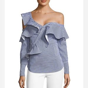 Few Moda Pinstripe One Shoulder Shirt